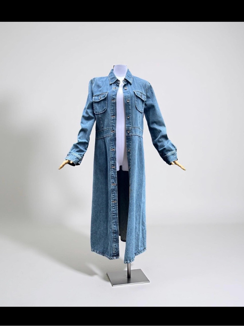 Vintage 90’s DKNY Denim Duster Jacket - Long Jean Trench Coat, Size M